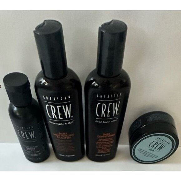 AMERICAN CREW Shave Gel, Shampoo, Conditioner & Fiber 4PC Travel Size Set NEW - Picture 2 of 2